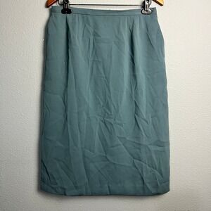 Vtg Koret Career Skirt Pencil Midi Pockets Blue Green Office Wear Mature Size 14